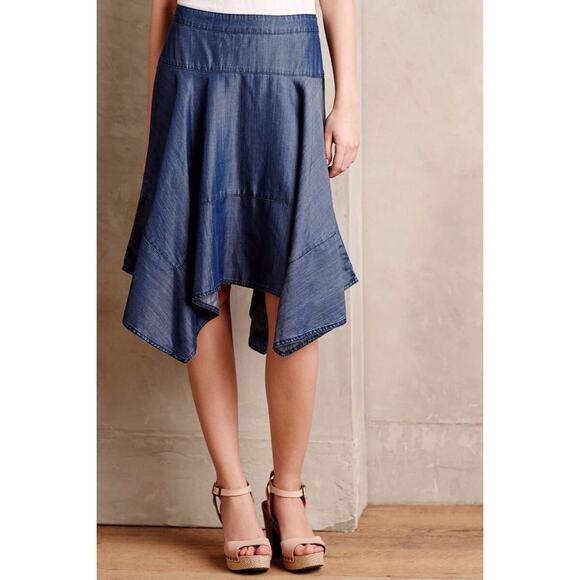 Anthropologie HD in Paris Chambray Denim BLue Asymmetrical Hem Skirt 6 - Picture 1 of 6